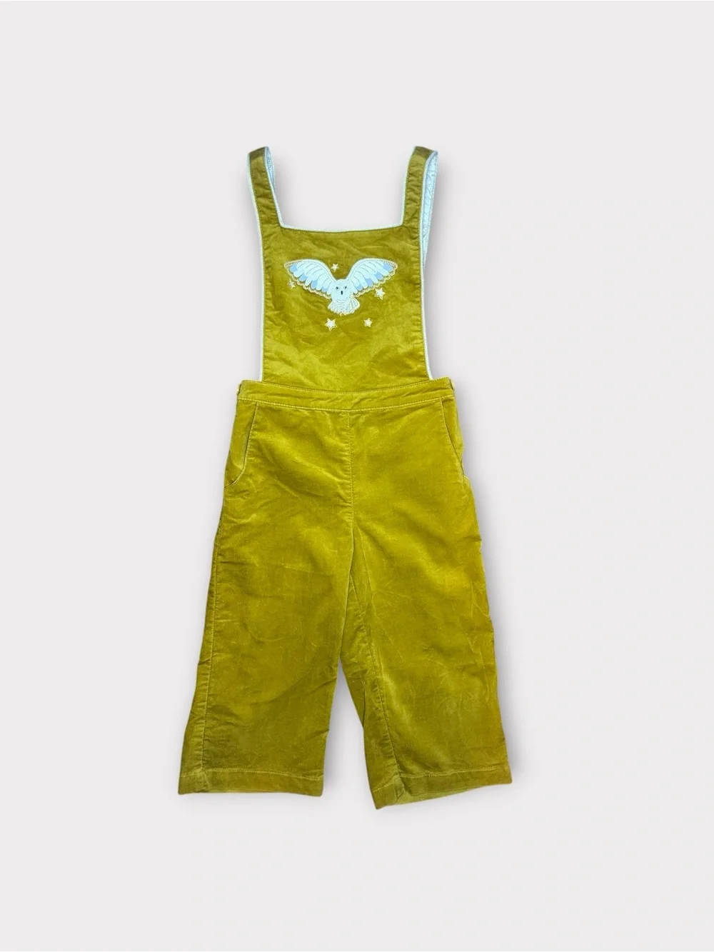 Mini Boden x Harry Potter Hedwig Applique Velvet Mustard Color Overalls Dungaree